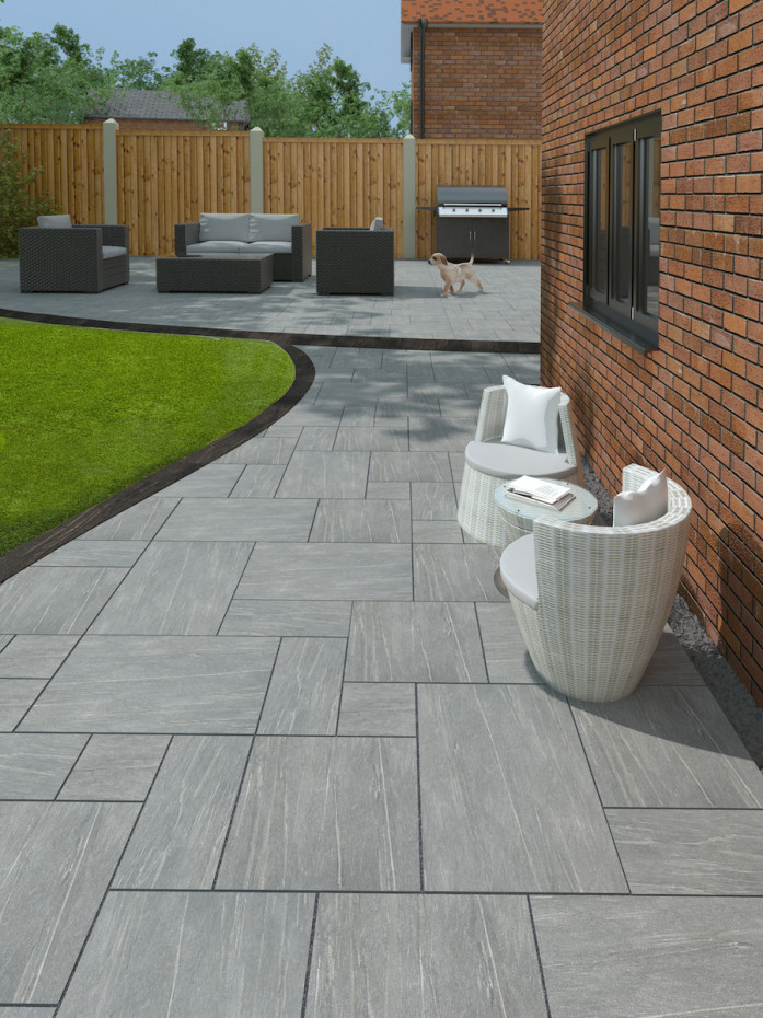 Pietra Grey Outdoor Porcelain Slabs - Mix Size Pack (Last Pack)