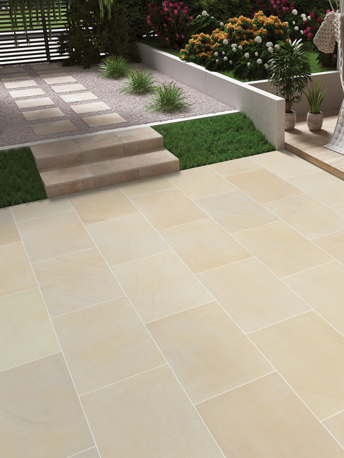 Beige Smooth Sandstone Effect Outdoor Porcelain Paving Slabs - 900x600x16mm