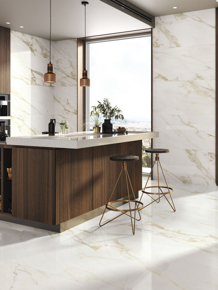 Adagio Gold Marble Gloss Porcelain Tile - 1200x600mm