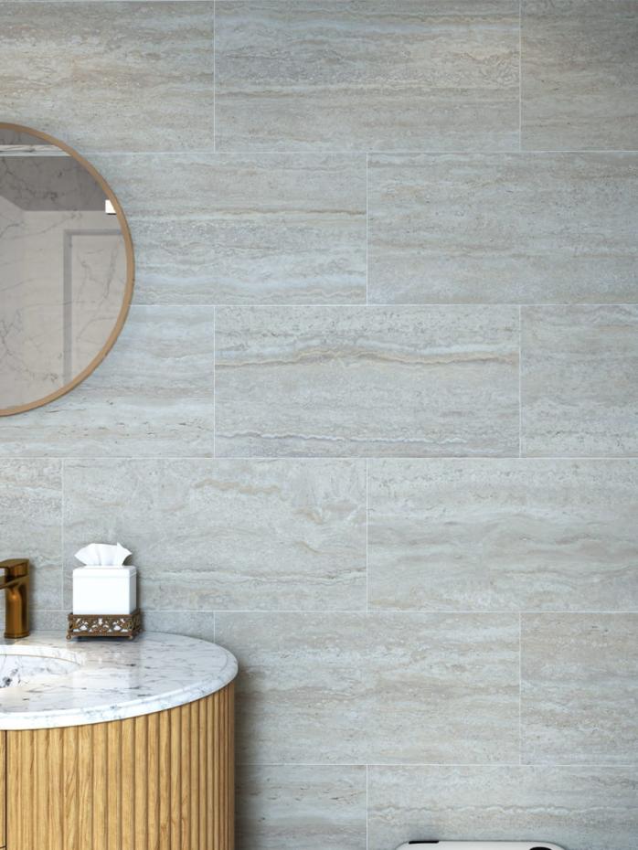 Almond Travertine Effect Premium Porcelain Tile - 600x300mm