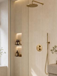 Amalfi Brush Gold Thermostatic Shower with Hand Held Shower Head