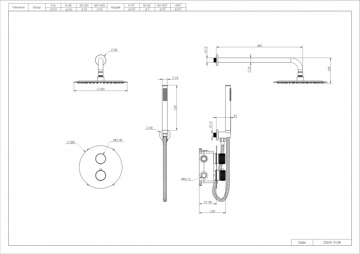 Amalfi Brush Gold Thermostatic Shower with Hand Held Shower Head