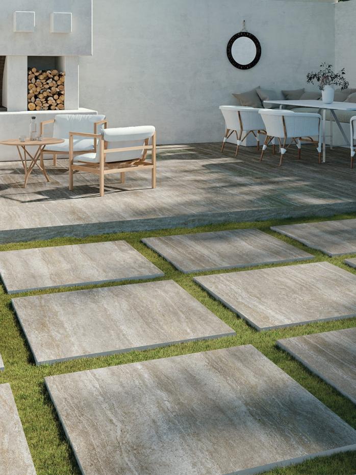 Arte Mocha Travertine Effect Outdoor Porcelain - 1000x1000x20mm