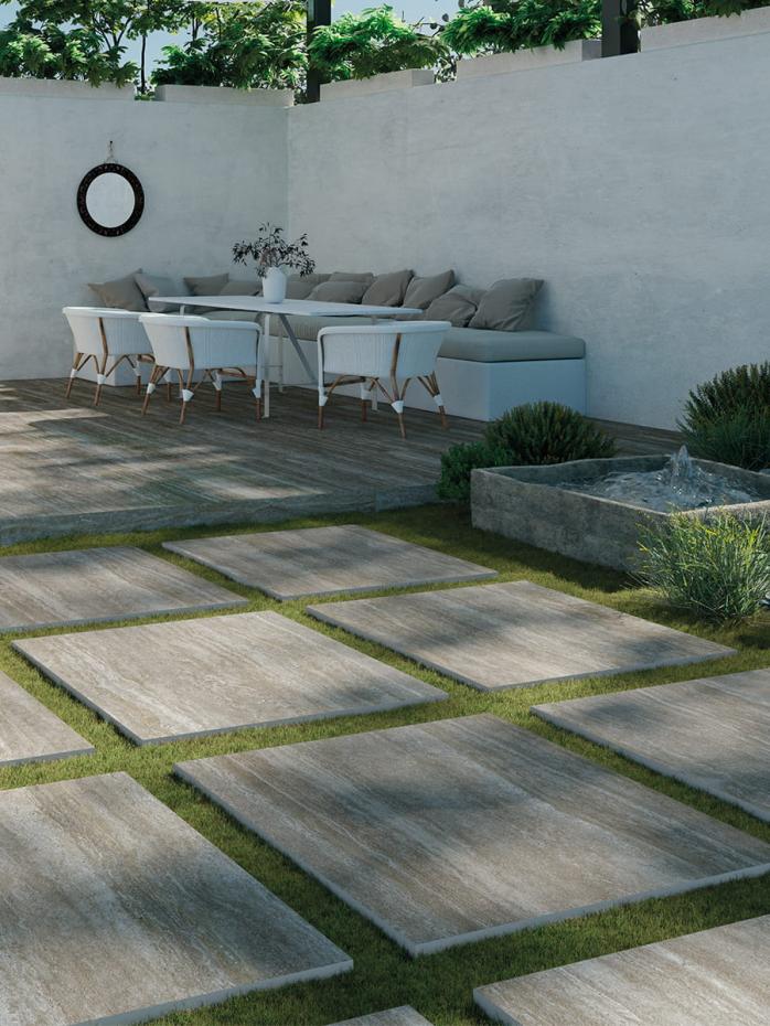 Arte Mocha Travertine Effect Outdoor Porcelain - 1000x1000x20mm