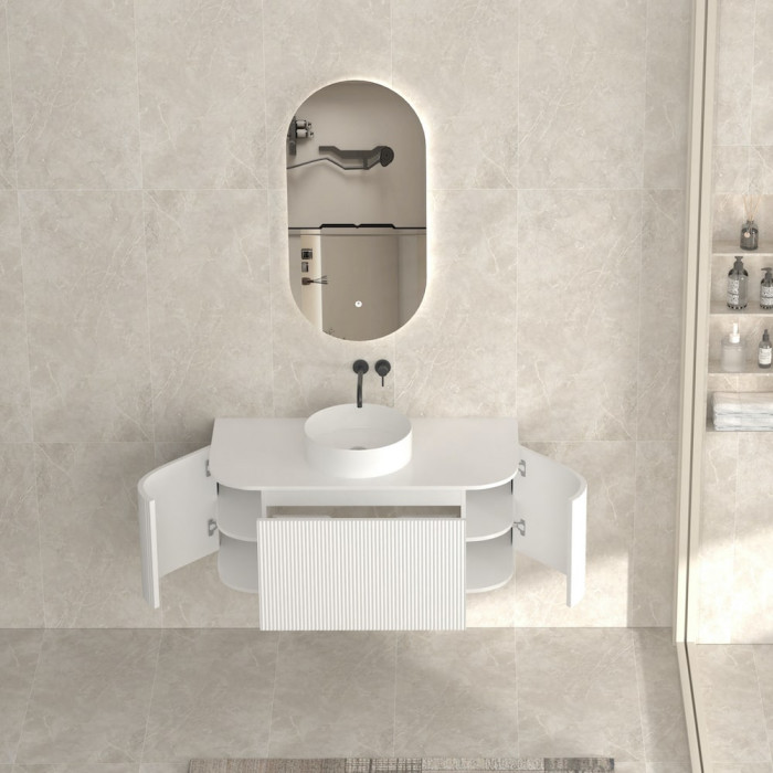Bali Solid Wood Fluted White Vanity - 900mm