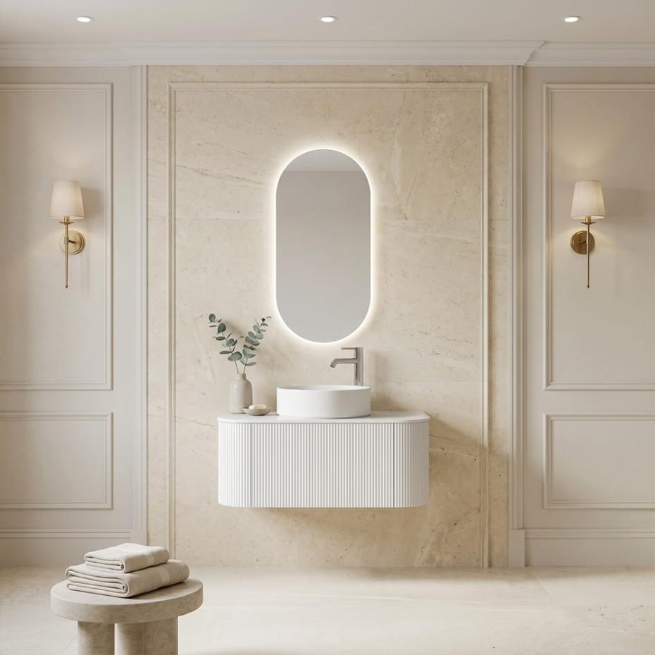 Bali Solid Wood Fluted White Vanity - 900mm