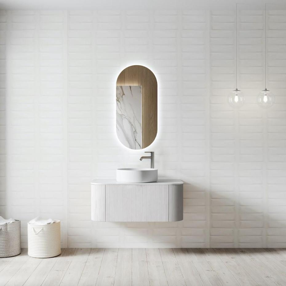 Bali Solid Wood Fluted White Vanity - 900mm