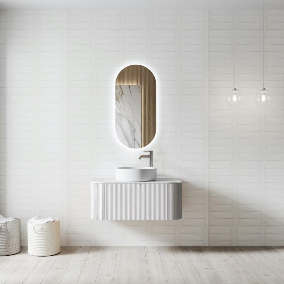 Bali Solid Wood Fluted White Vanity - 600mm
