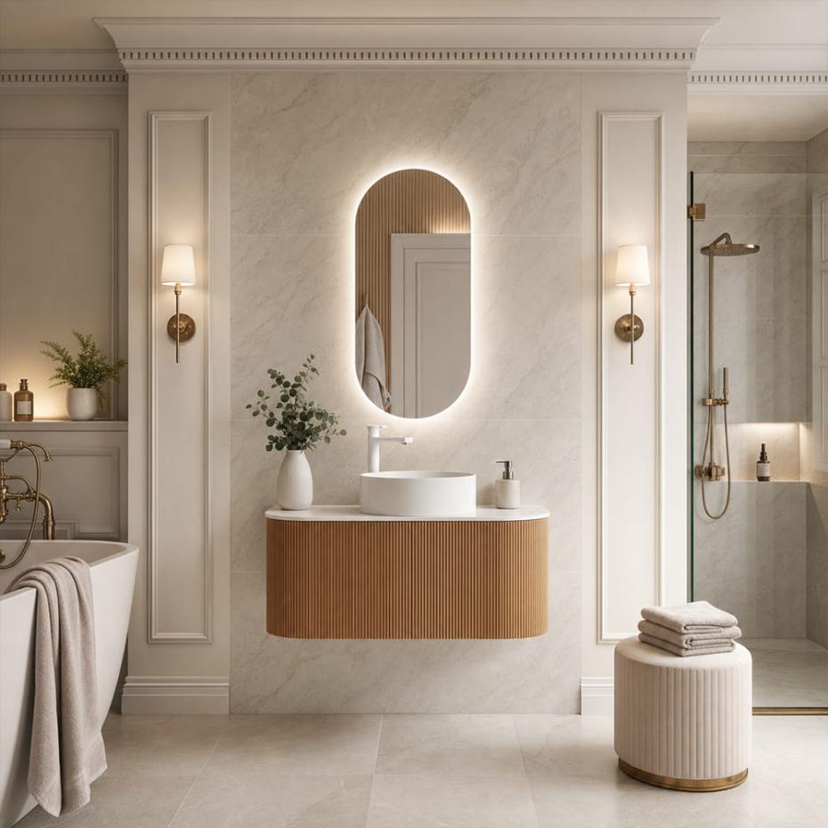 Bali Solid Wood Fluted Vanity With Side Racks - 750mm