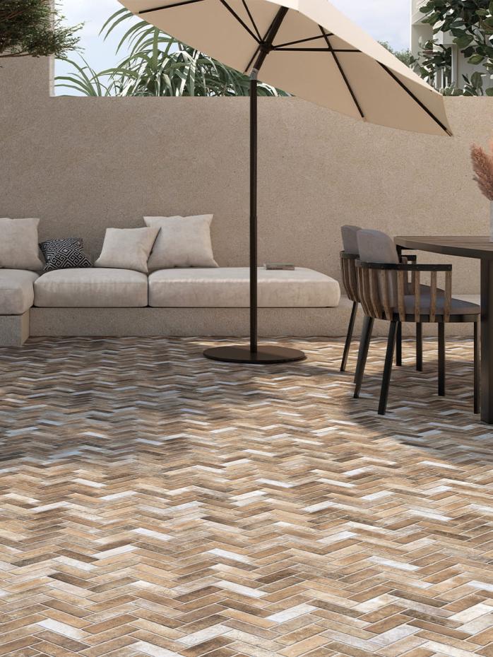 Bari Mix Herringbone Tile - 600x400mm