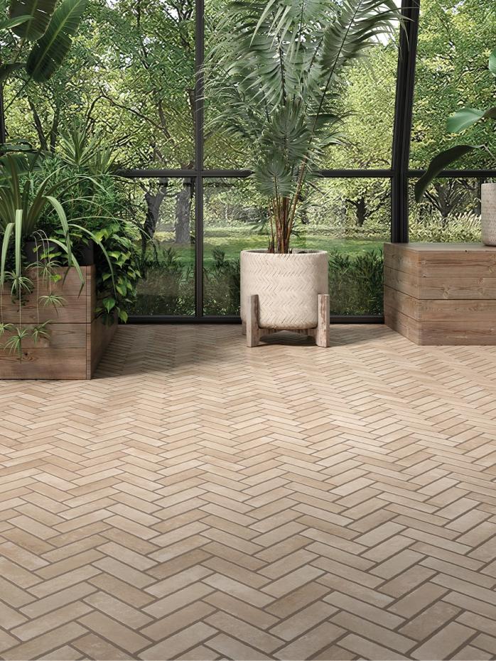 Bari Natural Herringbone Tile - 600x400mm
