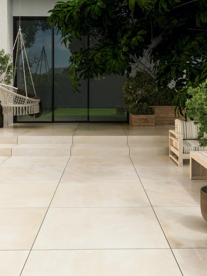 Beige Smooth Sandstone Effect Outdoor Porcelain Paving Slabs - 900x600x16mm