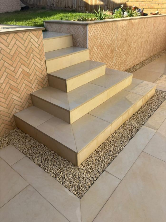 Beige Smooth Sandstone Effect Outdoor Porcelain Paving Slabs - 900x600x16mm