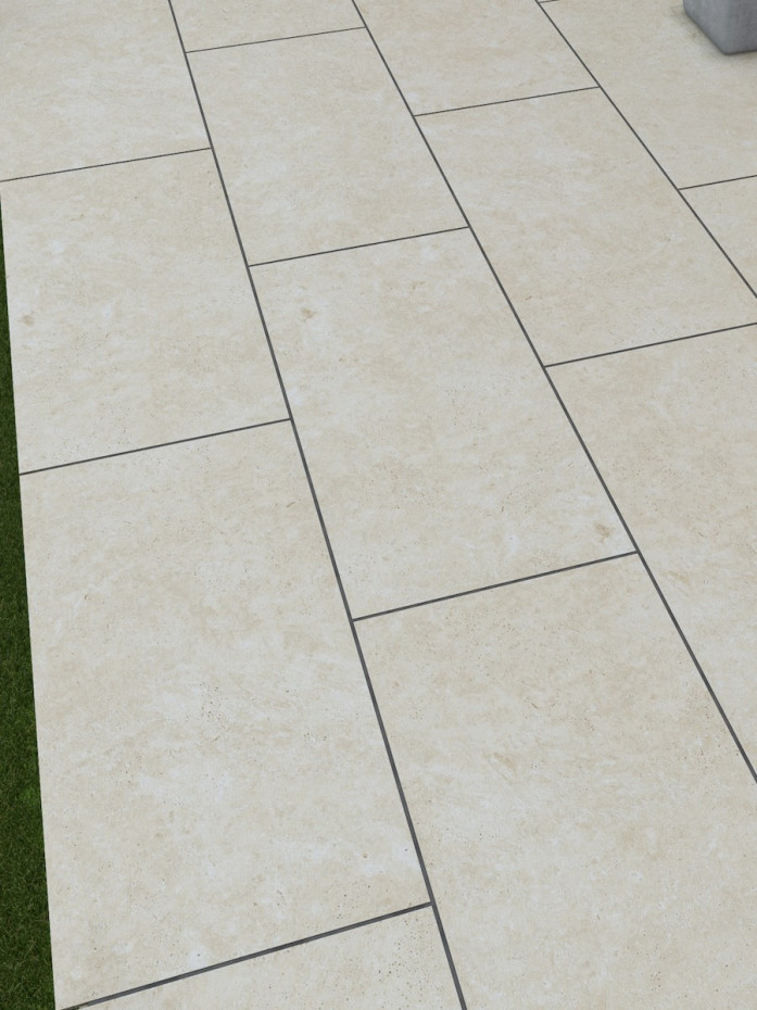 CLEARANCE - Beige Travertine Virtue Vitrified Porcelain Paving Slabs - 900x450 Pack (Last Pack)
