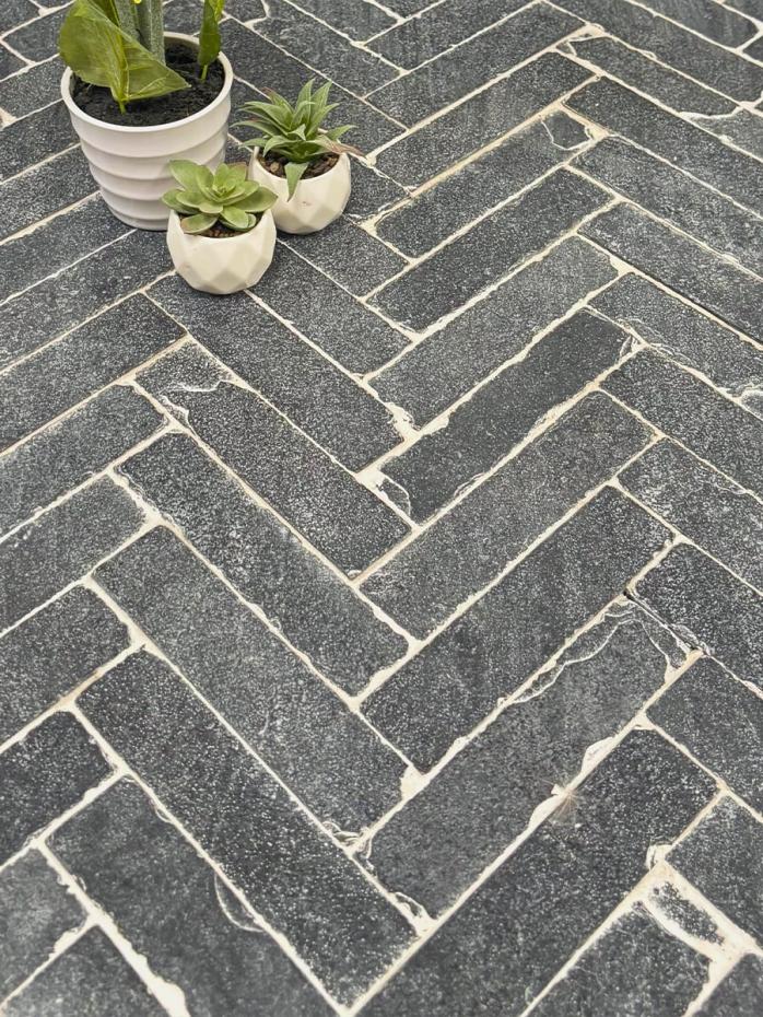 Kadappa Blue Black Tumbled Limestone Pavers - 200x50x40mm