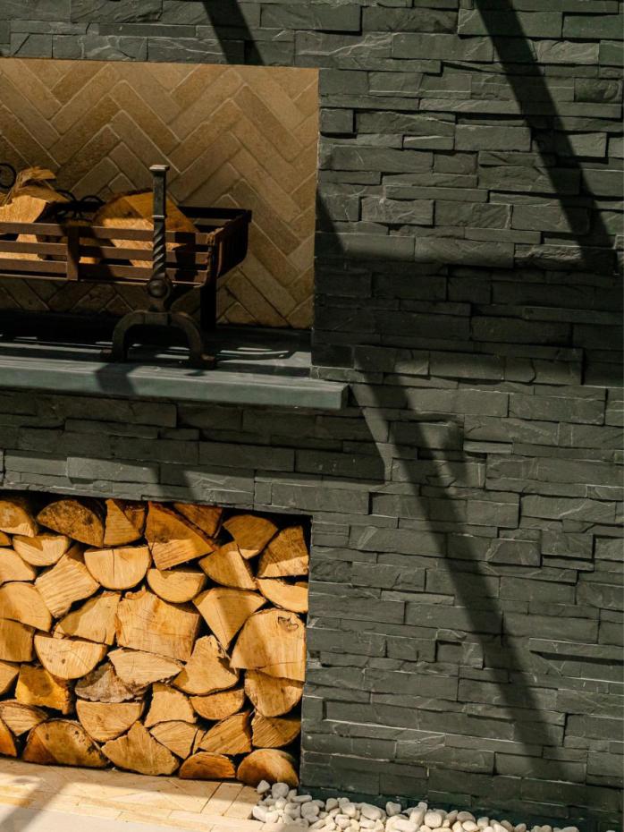 Black Slate Split Face Outdoor Wall Cladding - 600x150x20mm