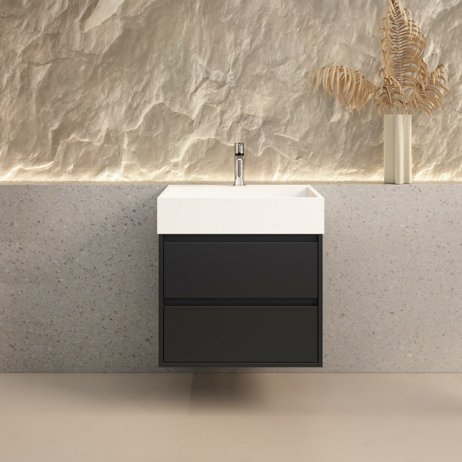 Boston Matt Black Vanity With Stone Resin Basin - 600mm