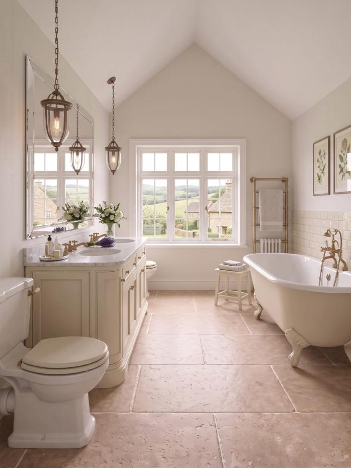 Campaspero Sand Tumbled Limestone-Effect Porcelain Tile - 910x610mm