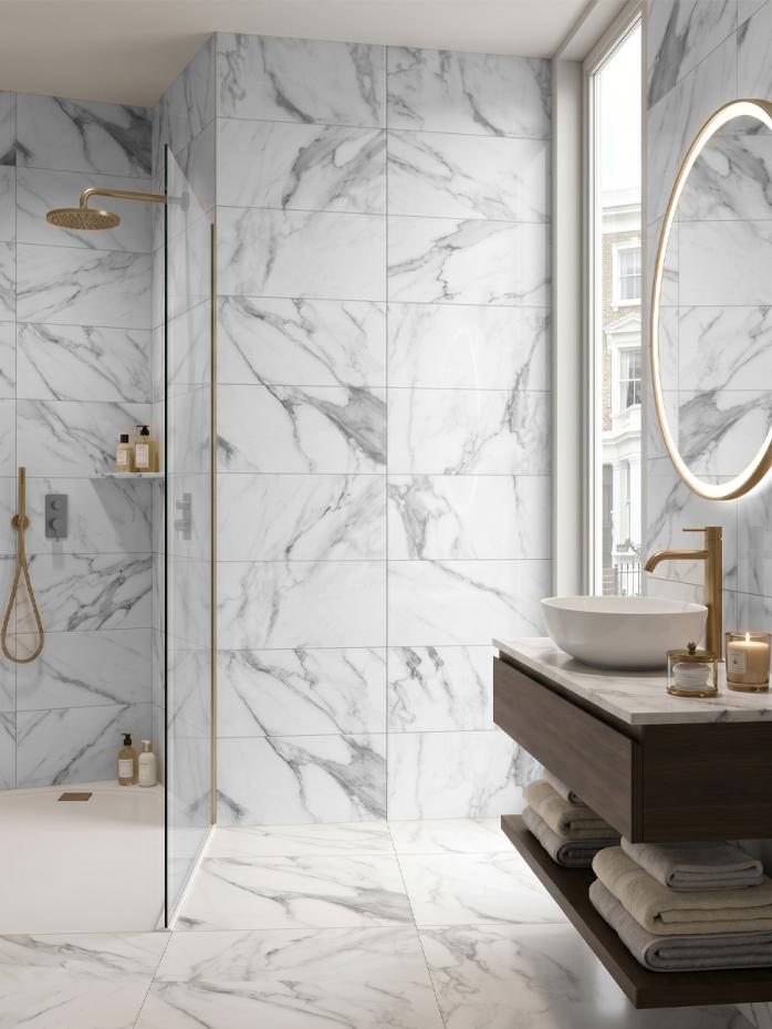Canova Arabescato Marble Effect Porcelain Tile - 600x300mm