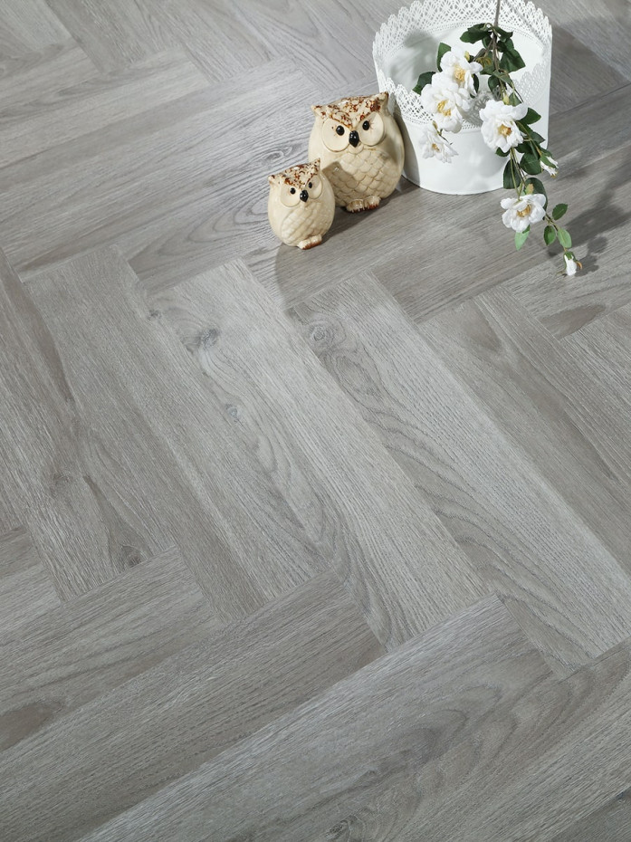 Chateau Grey Herringbone Click Vinyl Floor Tiles  - 640x128mm