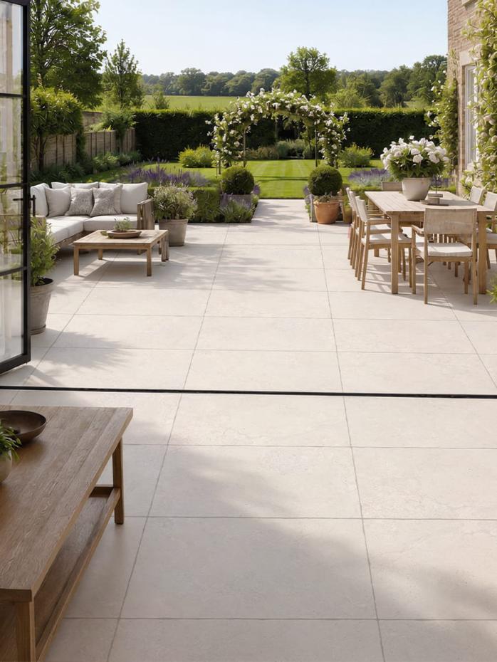 Cotswold White Tumbled Limestone-Effect Porcelain Paving - 910x610x20mm