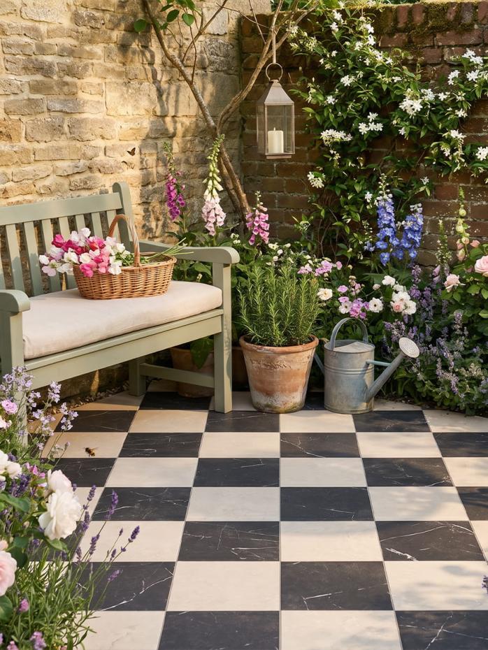 Lusso Noir + Cosmo Crema Checkerboard Porcelain Paving - 300x300x20mm