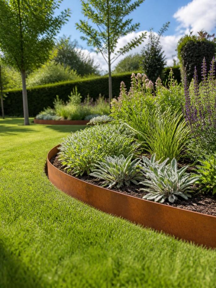 Corten Steel Lawn Edging 1075 x 100mm - Pre-Rusted (Pack of 5 Pcs)