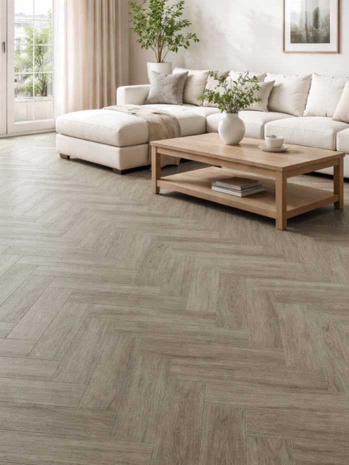 Desert Oak Herringbone Luxury Click Vinyl Flooring Tiles - 640x128x6mm