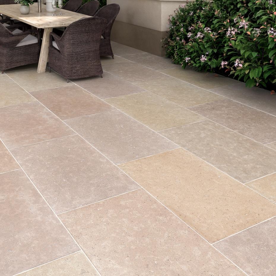 Dijon Honed & Tumbled Limestone Paving Slabs - 900x600x20mm