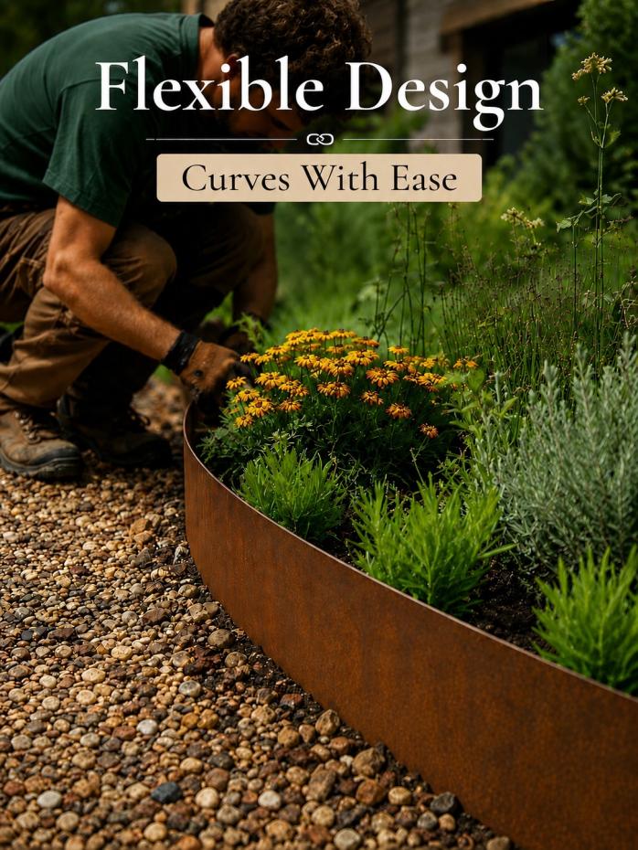 Corten Steel Lawn Edging 1075 x 100mm - Pre-Rusted (Pack of 5 Pcs)