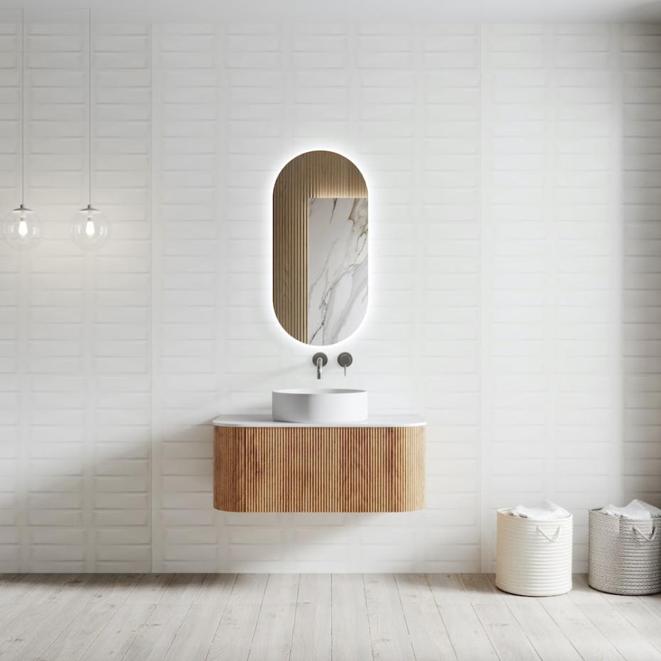 Bali Solid Wood Fluted Vanity with Drawer & Side Racks - 900mm