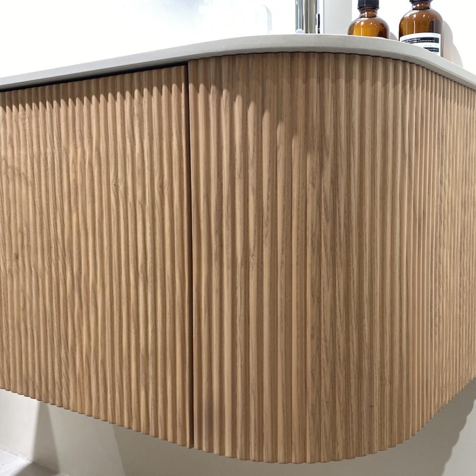 Bali Solid Wood Fluted Vanity with Drawer & Side Racks - 900mm