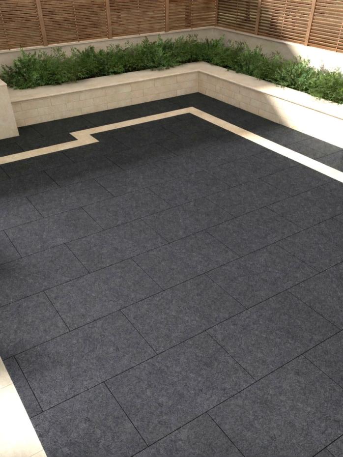 Raj Black Flamed Granite Paving Slabs - 900x600x20mm