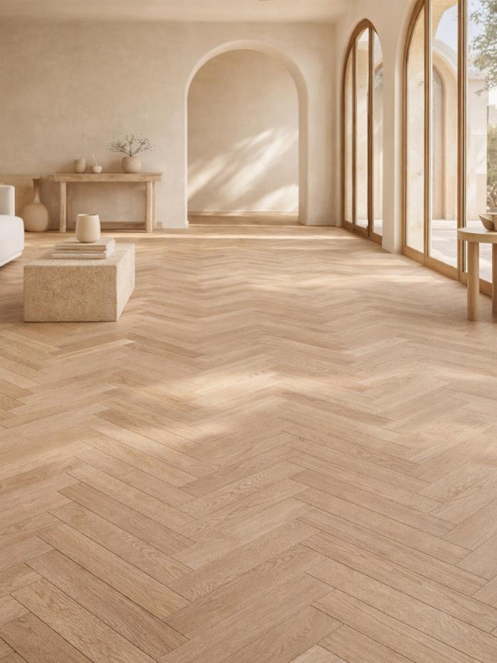 Highland Oak Herringbone Luxury Click Vinyl Flooring Tiles - 640x128x6mm