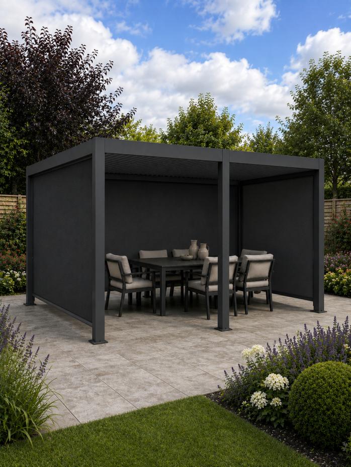 Shadow Nord Steel Pergola in Graphite Grey  - 3 x 6m Free Standing