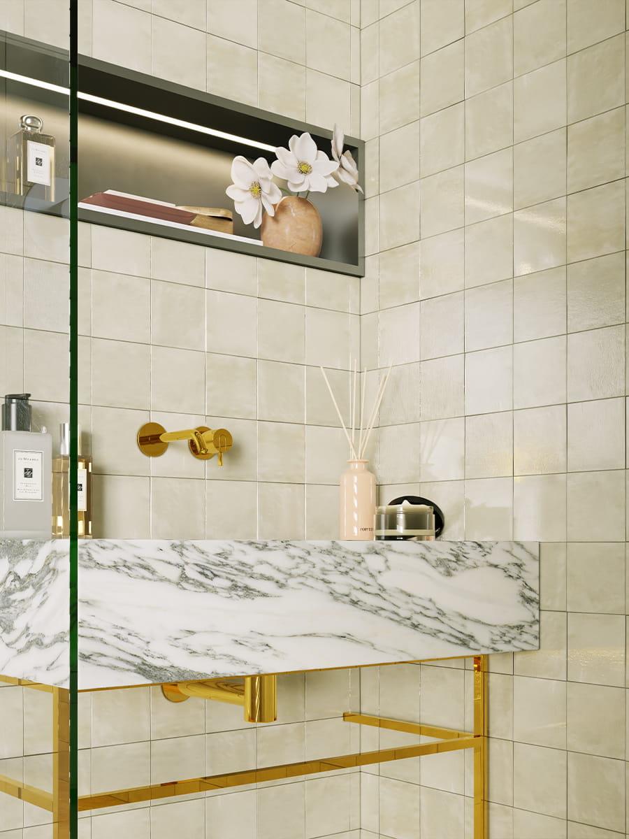 Marrakech Ivory Zellige Porcelain Tile - 100x100mm