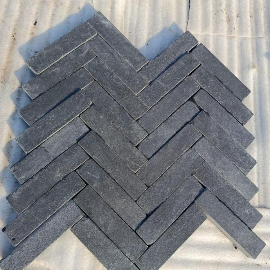 Kadappa Blue Black Tumbled Limestone Pavers - 200x50x40mm