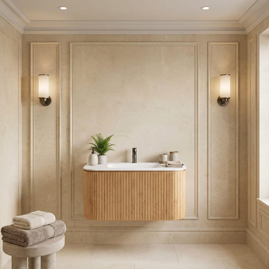 Kensington Solid Wood Wall Hung Rectangular Basin Fluted Bathroom Vanity Unit - 750mm