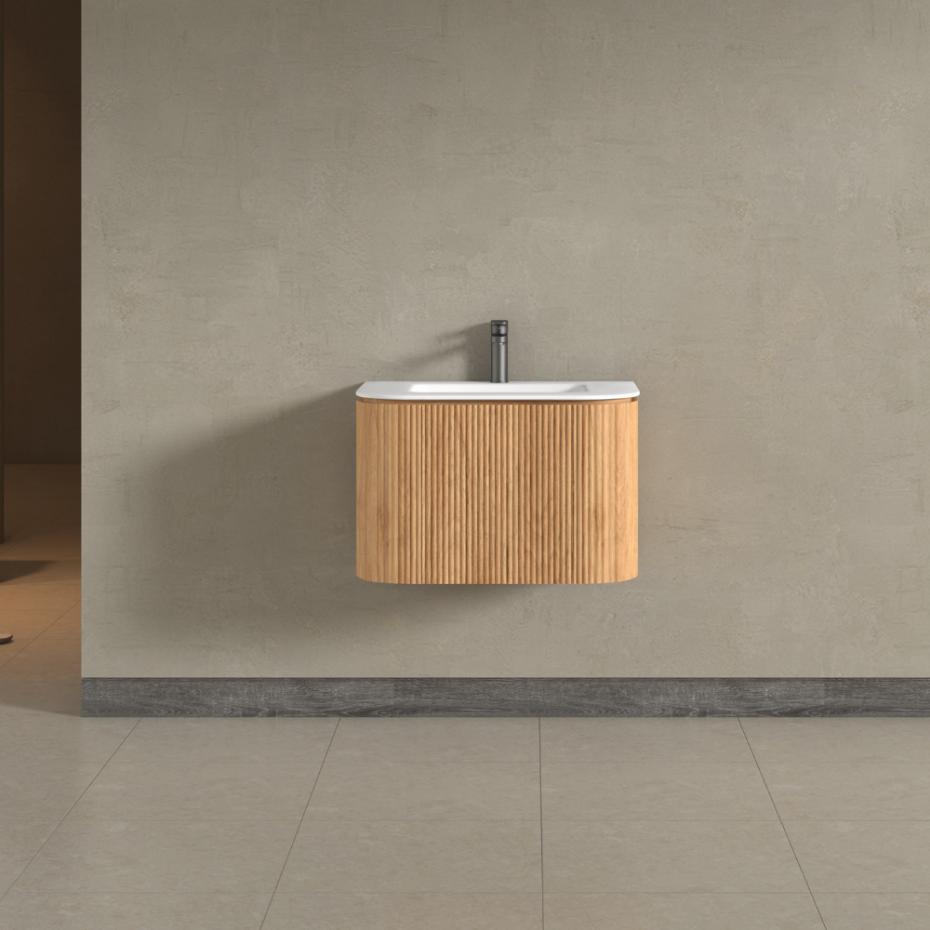 Kensington Solid Wood Wall Hung Rectangular Basin Fluted Bathroom Vanity Unit - 750mm