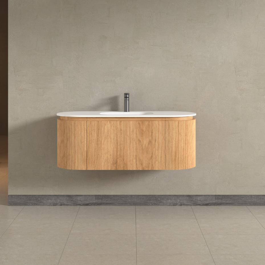 Kensington Solid Wood Wall Mounted Oval Basin Fluted Bathroom Vanity Unit - 900mm
