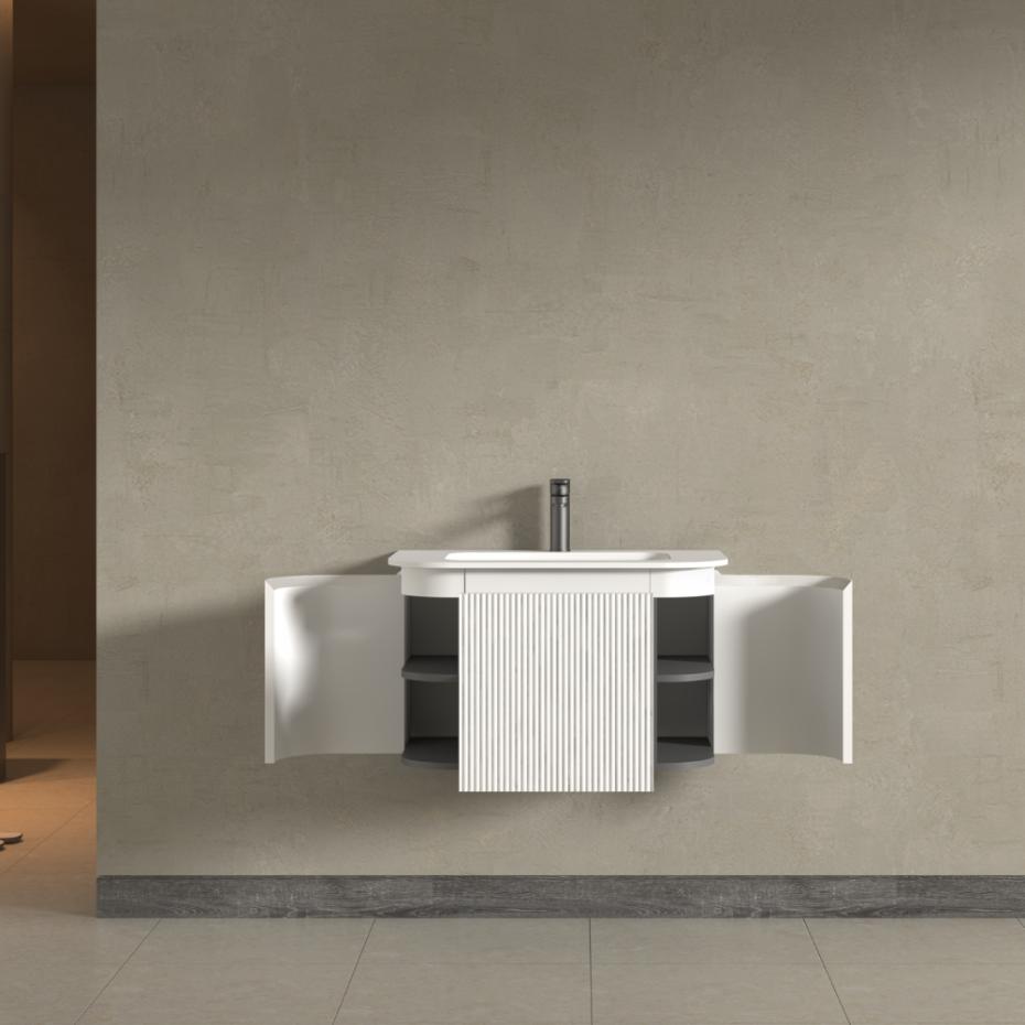 Kensington  White Wall Hung Rectangular Basin Fluted Bathroom Vanity Unit - 750mm