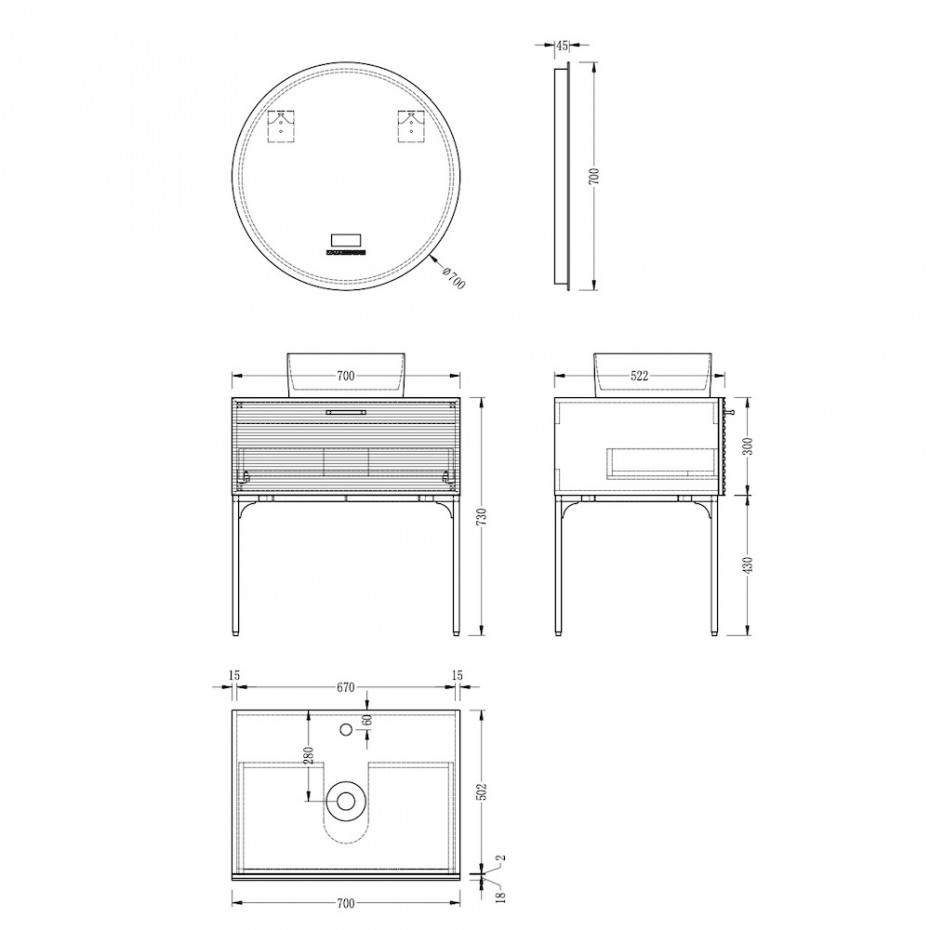 Belmont Solid Wood Fluted Vanity - 700mm