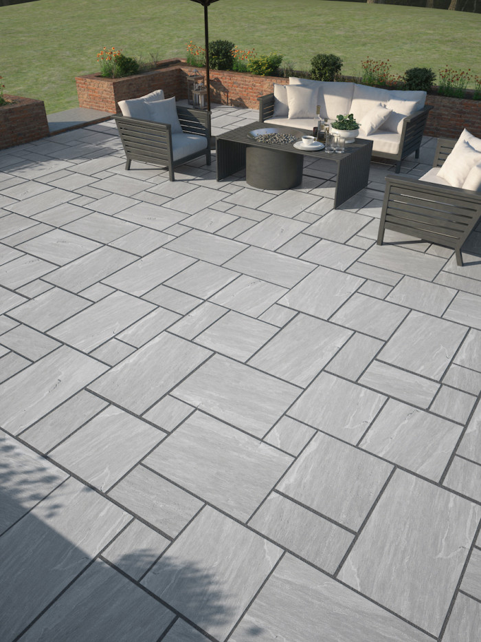 Kandla Grey Outdoor Porcelain Paving Slabs - Mix Size Pack