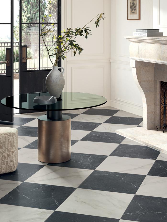 Brera Noir Italian Marble Effect Porcelain Tile - 300x300x8.5mm
