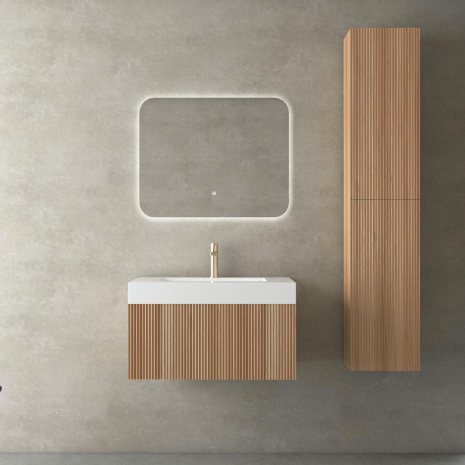 London Solid Wood Fluted Bathroom Vanity With Stone Basin - 800mm