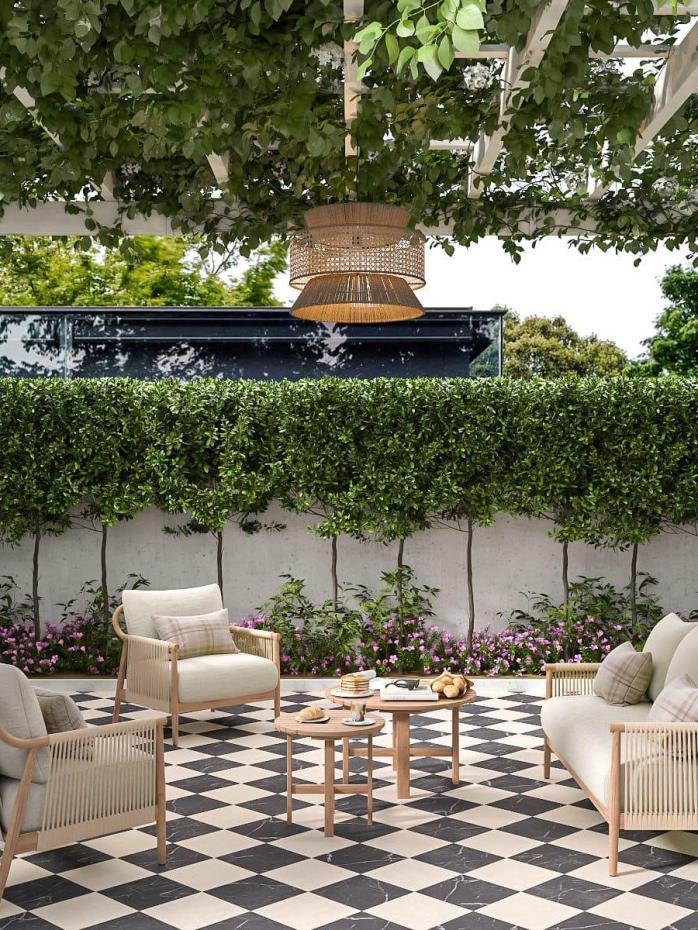 Lusso Cosmo Crema and Noir Checkerboard Porcelain Paving Slabs - 300x300x20mm