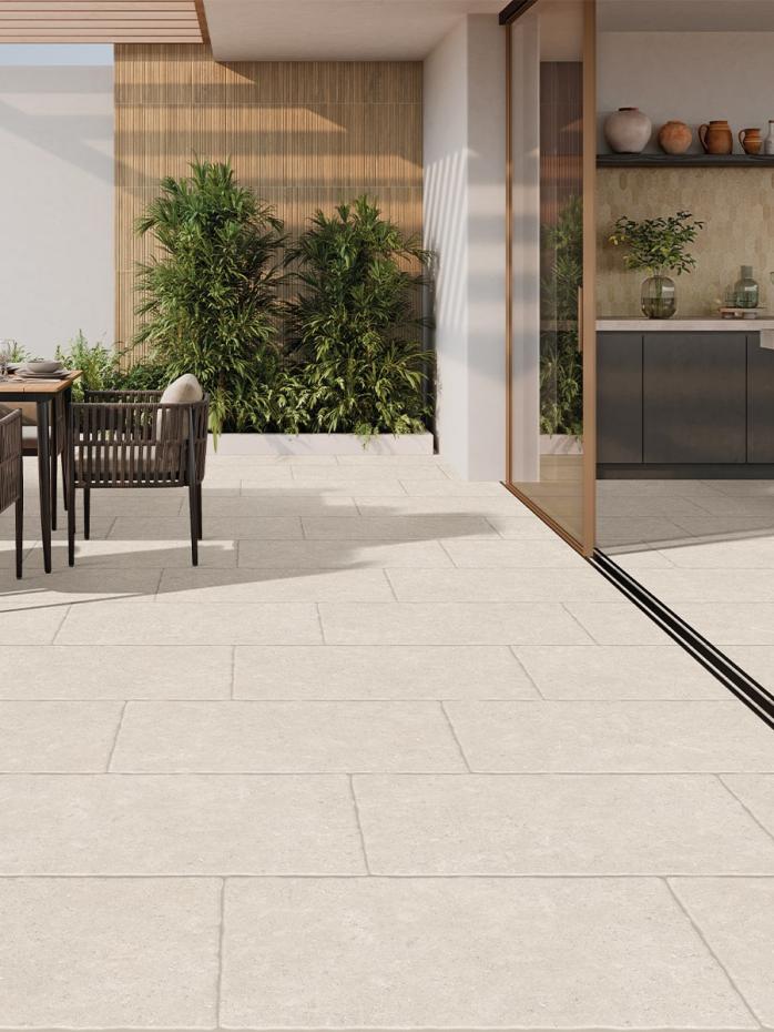 Langham Ivory Tumbled Porcelain Tile - 900x600x10mm
