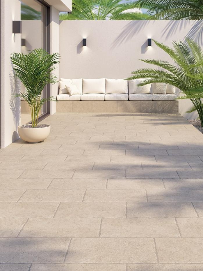Lyon Limestone Antique Chiselled Edge Porcelain Slab - 905x605x20mm