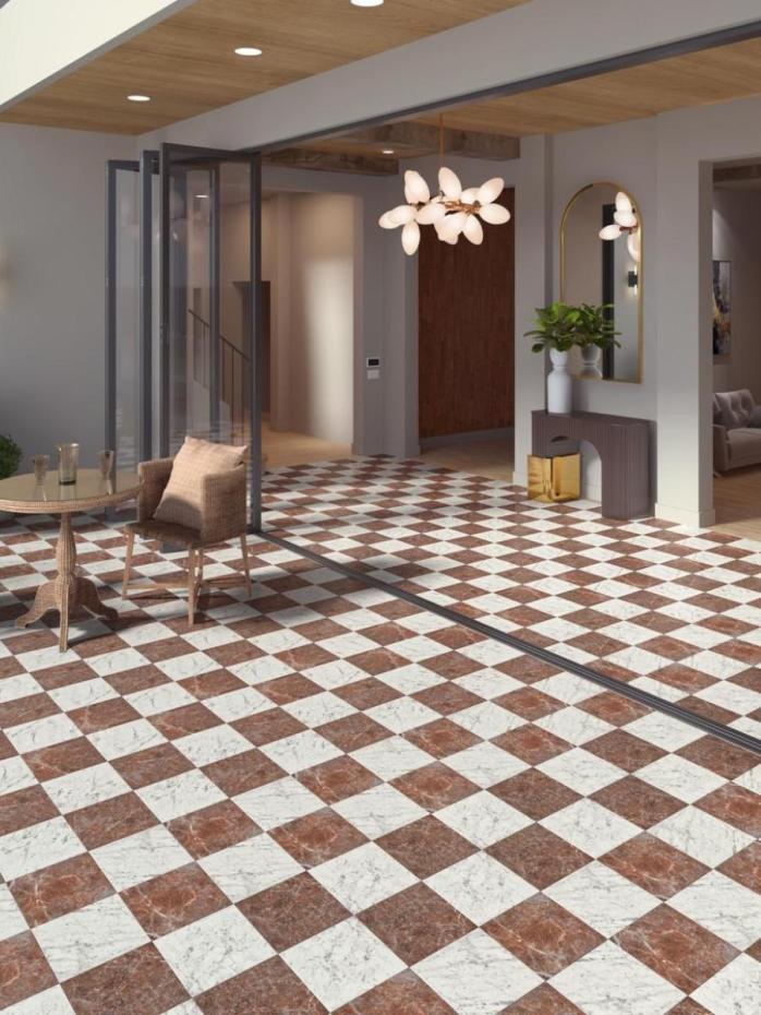 Majestic Rosso Italian Marble Effect Porcelain Tile - 300x300x9mm