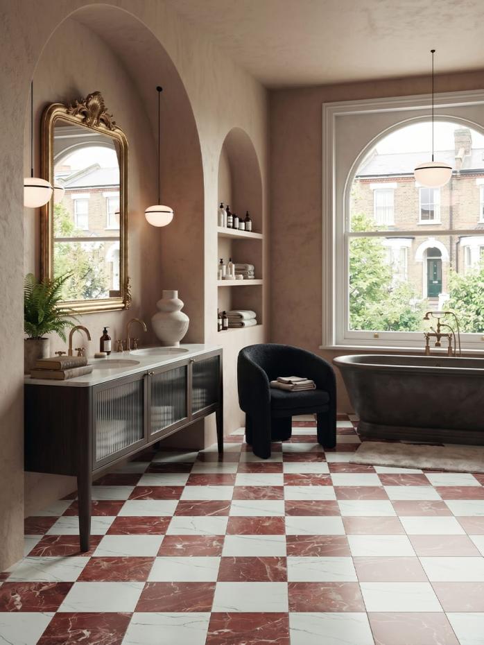 Majestic Rosso Levanto Italian Marble Effect Porcelain Tile - 300x300x9mm